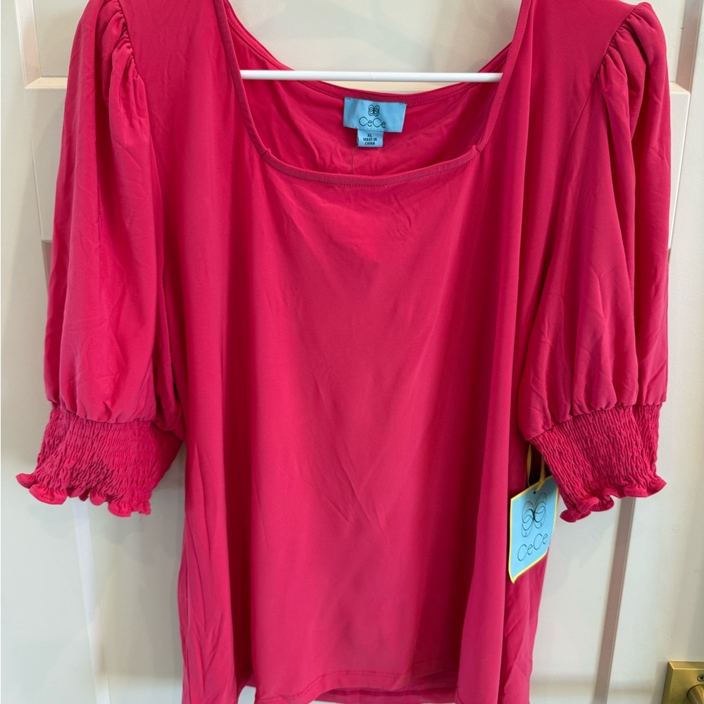 CeCe Women's Vibrant Pink Blouse with Puff Sleeves